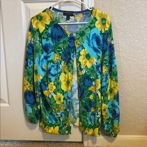 Land’s End Women's Floral Cardigan; Size Large (14-16)